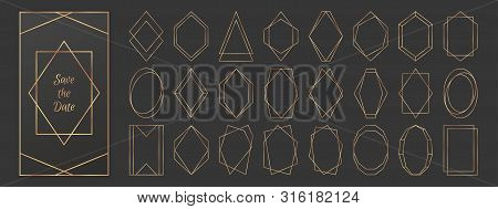 Gold Polygonal Frames Collection Isolated On Dark Grey Background.