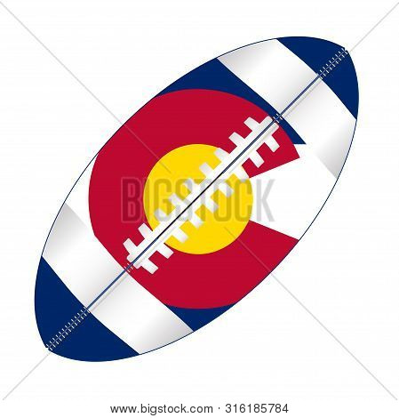 A Typical American Type Foorball Over A White Background With The Flag Of Colorado