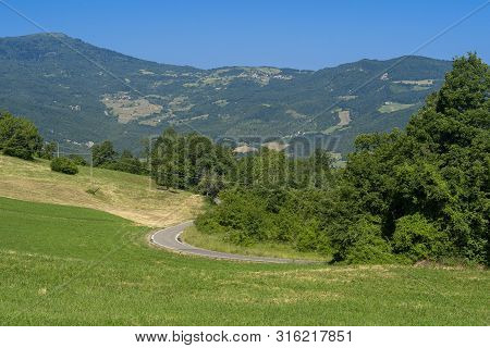 Springtime Landscape Along The Road From Bettola To Prato Barbieri, Piacenza, Emilia-romagna, Italy.