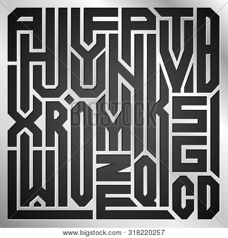Abstract Text Collage From Letters Of The Alphabet From A To Z On Metal Background