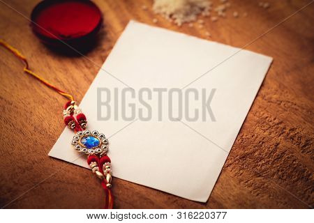Rakhi Is A Popular Indian Traditional Hindu Ritual. Background Concept For Raksha Bandhan With Space