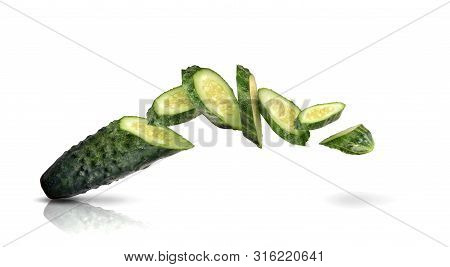 Freshness Slicesliced Cucumber Isolated On White Background