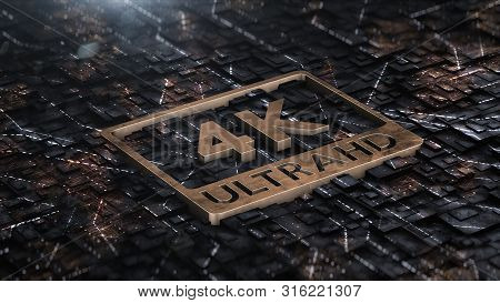 3d Render Digital Background With 4k Ultra Hd Gold Log