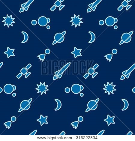 Space Seamless Graphic Pattern. Abstract Geometric Textile Background. Blue Color Space Tissue Desig
