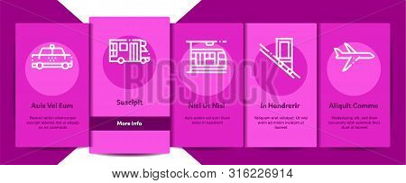 Collection Public Transport Vector Onboarding Mobile App Page Screen. Trolleybus And Bus, Tramway An