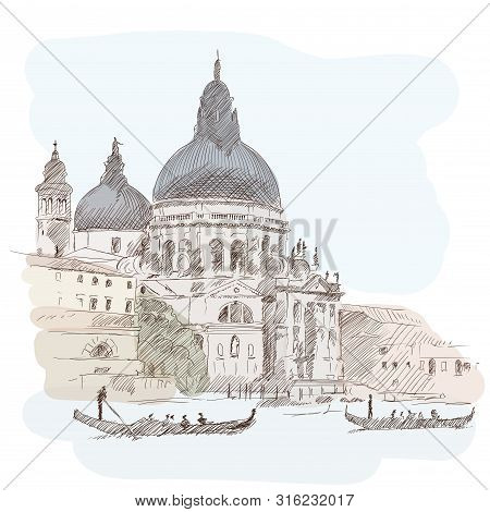 Scenery Of The Old City Of Venice. Ancient Buildings, A Water Channel And A Boat Floating On The Wat