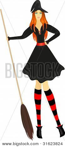 Attractive Witch With Broom