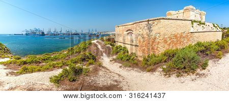 Panoramic View Of Malta Freeport And Fort San Lucian Near Marsaxlokk On A Sunny Day, Malta