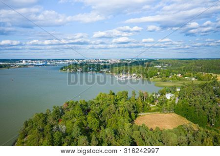 Aerial View Of Ruissalo Island. Turku. Finland. Nordic Natural Landscape. Photo Made By Drone From A