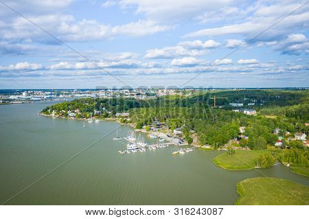 Aerial View Of Ruissalo Island. Turku. Finland. Nordic Natural Landscape. Photo Made By Drone From A