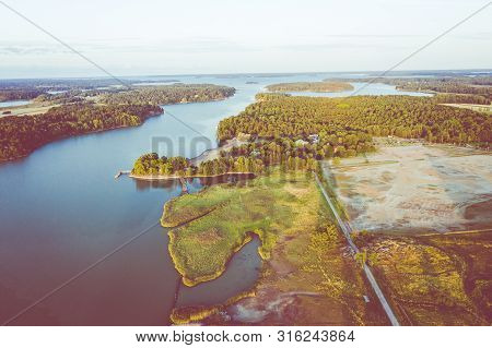 Aerial View Of Ruissalo Island. Turku. Finland. Nordic Natural Landscape. Photo Made By Drone From A
