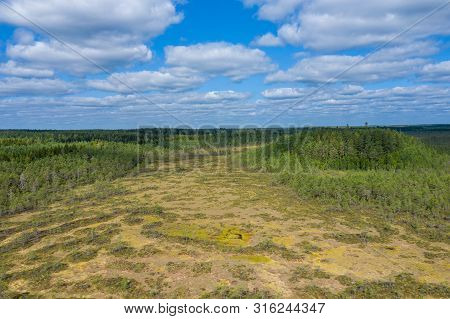 Aerial View Of Kurjenrahka National Park. Turku. Finland. Nordic Natural Landscape. Scandinavian Nat
