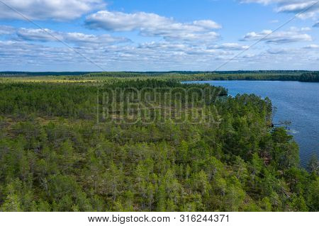 Aerial View Of Kurjenrahka National Park. Turku. Finland. Nordic Natural Landscape. Scandinavian Nat