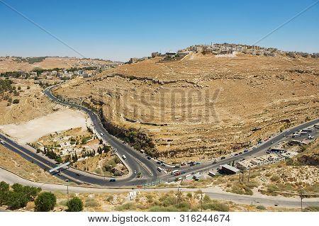 Karak, Jordan - August 22, 2012: View To The City From Al Karak Hill In Karak, Jordan.
