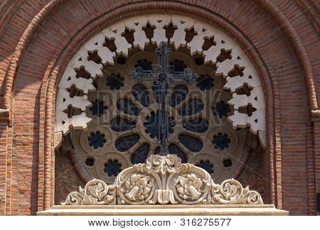 Bucharest, Romania - July 11, 2019: Exterior View Of Front Stained Glass Window Of The Church Of Ant