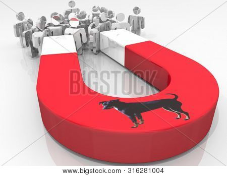 Dog Pet Animal Magnet Adoption Attract New Owners 3d Illustration