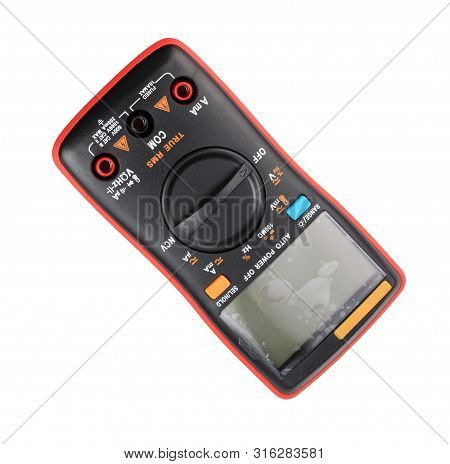 Black Digital Multimeter Isolated On White Background At Dry Day