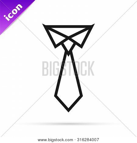 Black Line Tie Icon Isolated On White Background. Necktie And Neckcloth Symbol. Vector Illustration