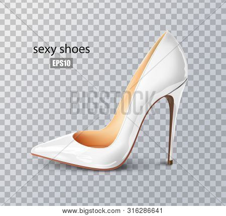Beautiful Female White Pump On A Transparent Background, Sexy Shoes, Classic. High-heeled Shoes, Pat
