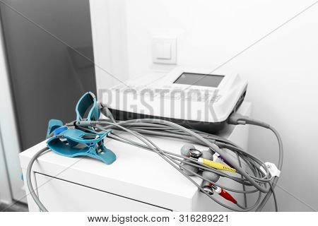 Close-up Of The Sensor Electrode Ecg Machine.
