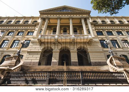 Rio De Janeiro, Brazil - July 28, 2019: Natioal Library Building In City Downtown, Built More Than T