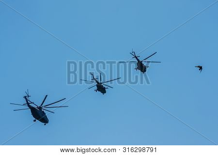 Moscow, Russia - May 09, 2014: Worlds Largest Heavy Multirole Transport Helicopter Mi-26. Aviation P