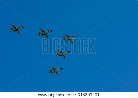 Moscow, Russia - May 09, 2014: Su-25 Soviet And Russian Attack Aircraft, Armored Subsonic Military A