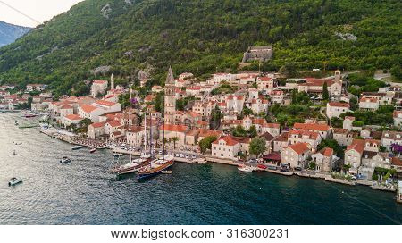 Aerial View Of Perast In The Bay Of Kotor