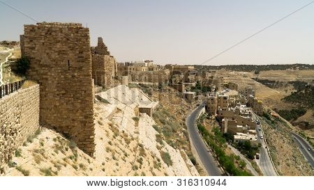 View From The Walls Of Kerak Castle, A Large Crusader Castle Located In Al-karak, Jordan