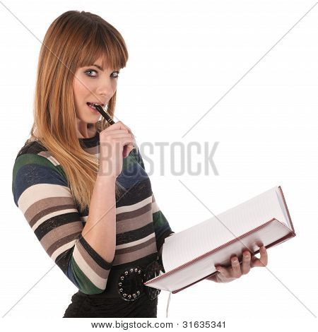Young Cute Business Woman With A Book In Her Hands