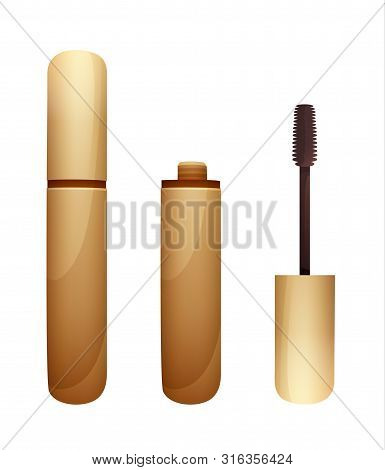 Mascara In Golden Tube, Closed And Opened View