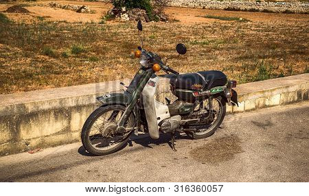 Gudja, Malta - July 24, 2019. Old Vintage Yamaha Motorcycles Parked On The Roadside