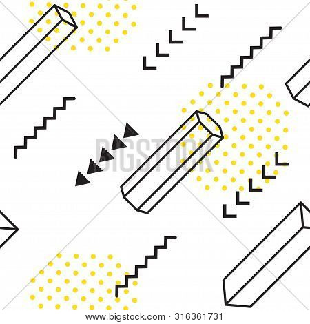 Abstract Geometric Seamless Patternt Of Various Symbols In Memphis Style. Retro Funky Graphic, 90s T