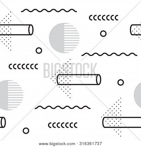Abstract Geometric Seamless Patternt Of Various Symbols In Memphis Style. Retro Funky Graphic, 90s T