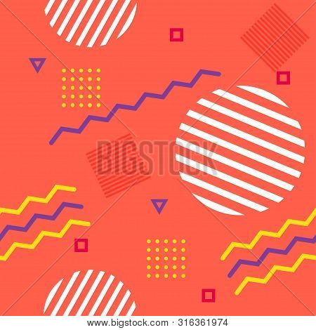 Abstract Geometric Seamless Patternt Of Various Symbols In Memphis Style. Retro Funky Graphic, 90s T