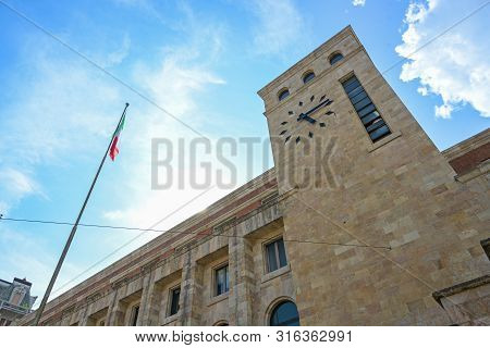 Clock Tower Of The Palazzo Delle Poste Centrale (main Post Office) With Marble Covering Designed By 
