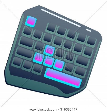 Dark One Hand Gaming Keyboard, Gaming Keypad, Mini Gaming Keyboard On Isolated Background, Bright Fl