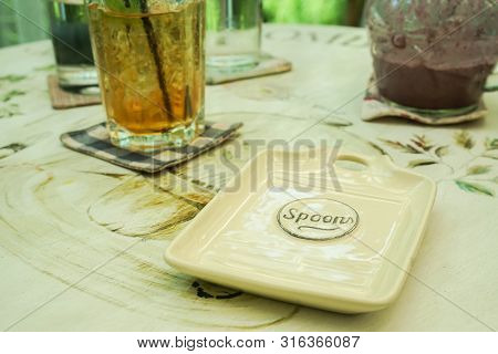 Ceramic Tray For Dessertspoon In Cafe Table