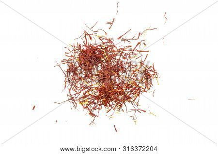 Lot Of Whole Dry Shaffron Thread Flatlay On White Background