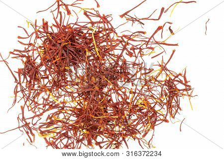 Lot Of Whole Bright Dry Shaffron Thread Flatlay On White Background