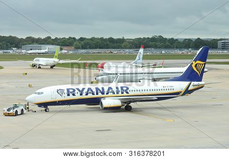 London England - May 31, 2019: Ryan Air Airline At Gatwick Airport London England.