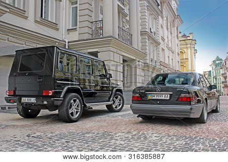 Kiev, Ukraine - September 6, 2013: Mercedes E500 W124 Wolf On The Background Of Beautiful Old Houses