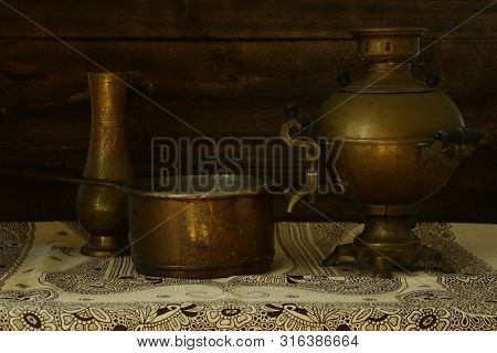 Still Life With A Samovar And A Bucket, Details Of Old Life, Subject Shooting