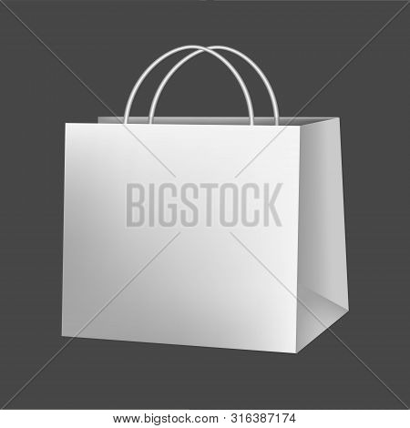 Blank Paper Luxury Gift Package In White With Handle Mockup 3d Realistic Illustration Isolated On Ba