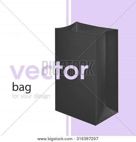 Blank Paper Luxury Gift Package In Black With Handle Mockup 3d Realistic Vector Illustration Isolate