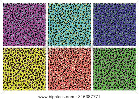 Leopard Print Seamless Pattern Set - Exotic Abstract Wil Animal Fur Background Collection For Textil