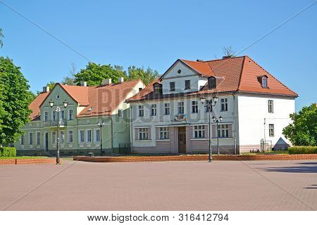 Slavsk, Russia - June 22, 2019: Historical Buildings On Shkolnaya Street. Kaliningrad Region. The Ru