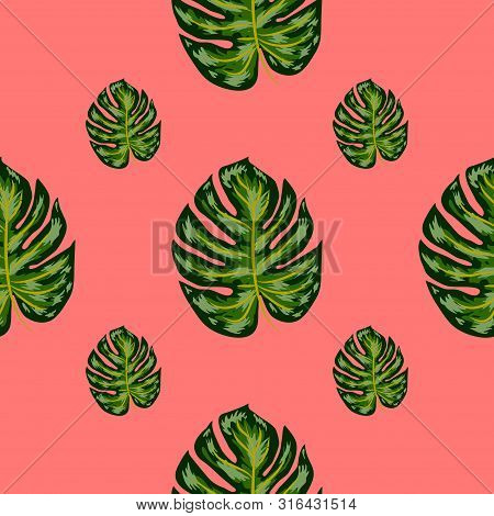Tropical Pattern. Seamless Texture With Bright Hand Drawn Leaves Of Monstera.