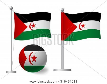 Sahrawi Arab Democratic Republic Flag On Pole And Ball. Metal Flagpole. National Flag Of Sahrawi Ara