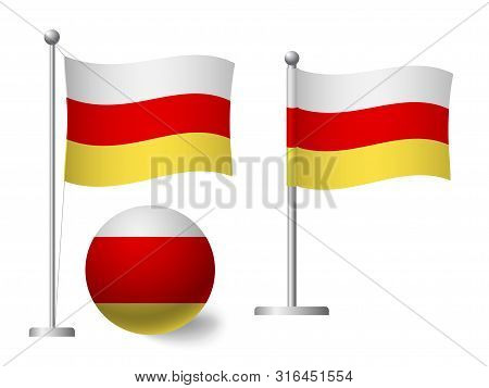 South Ossetia Flag On Pole And Ball. Metal Flagpole. National Flag Of South Ossetia Vector Illustrat